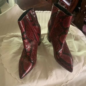 Marc Fisher red snakeskin print ankle boot
